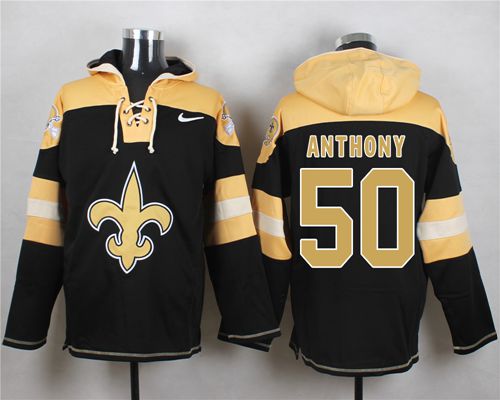 Nike Saints #50 Stephone Anthony Black Player Pullover NFL Hoodie