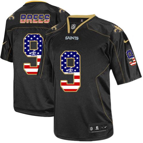 Nike Saints #9 Drew Brees Black Men's Stitched NFL Elite USA Flag Fashion Jersey