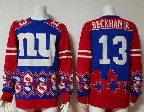 Nike Giants #13 Odell Beckham Jr Royal Blue/Red Men's Ugly Sweater