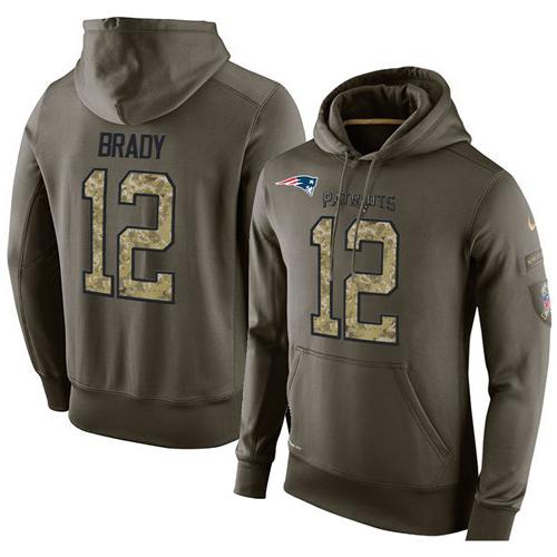 NFL Men's Nike New England Patriots #12 Tom Brady Stitched Green Olive Salute To Service KO Performance Hoodie