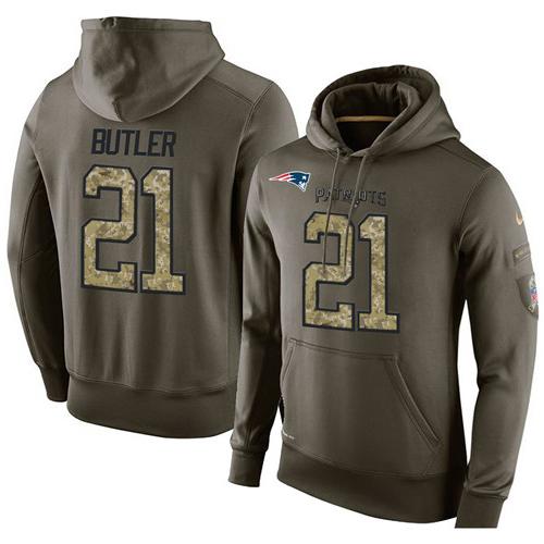 NFL Men's Nike New England Patriots #21 Malcolm Butler Stitched Green Olive Salute To Service KO Performance Hoodie