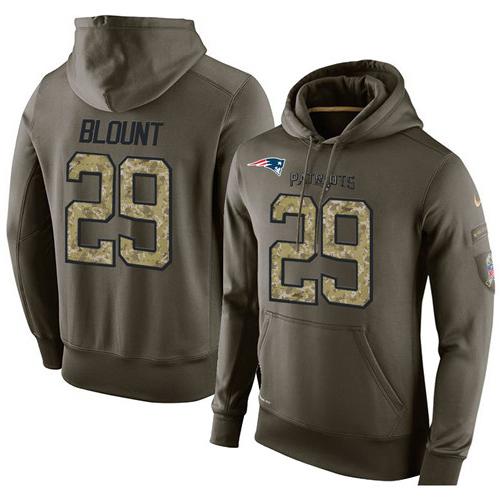 NFL Men's Nike New England Patriots #29 LeGarrette Blount Stitched Green Olive Salute To Service KO Performance Hoodie