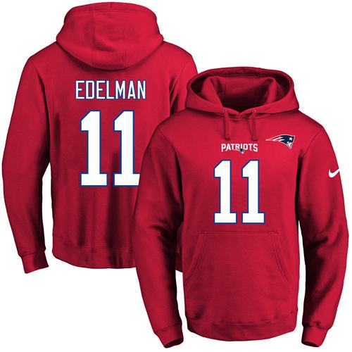 Nike Patriots #11 Julian Edelman Red Name & Number Pullover NFL Hoodie