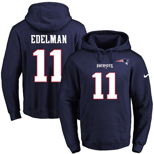 Nike Patriots #11 Julian Edelman Navy Blue Name & Number Pullover NFL Hoodie