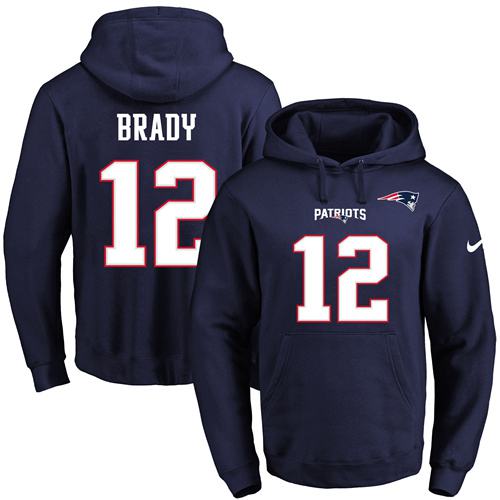 Nike Patriots #12 Tom Brady Navy Blue Name & Number Pullover NFL Hoodie