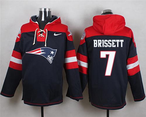 Nike Patriots #7 Jacoby Brissett Navy Blue Player Pullover NFL Hoodie