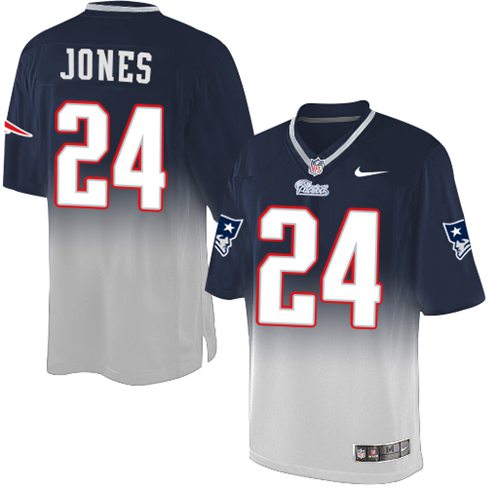 Nike Patriots #24 Cyrus Jones Navy Blue/Grey Men's Stitched NFL Elite Fadeaway Fashion Jersey