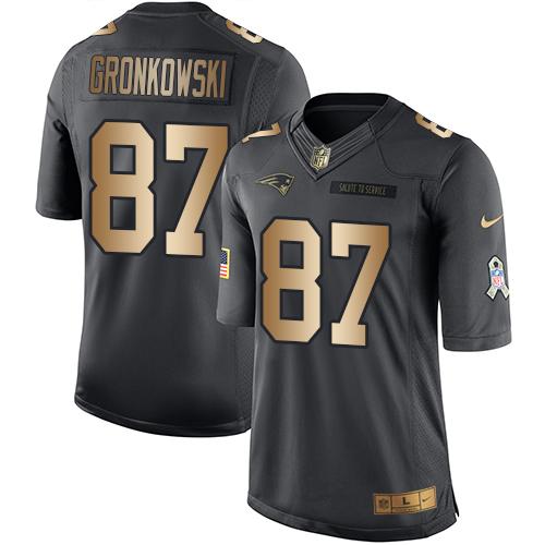 Nike Patriots #87 Rob Gronkowski Black Men's Stitched NFL Limited Gold Salute To Service Jersey