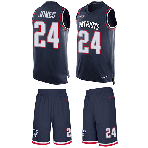 Nike Patriots #24 Cyrus Jones Navy Blue Team Color Men's Stitched NFL Limited Tank Top Suit Jersey