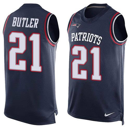 Nike Patriots #21 Malcolm Butler Navy Blue Team Color Men's Stitched NFL Limited Tank Top Jersey
