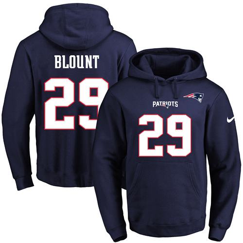 Nike Patriots #29 LeGarrette Blount Navy Blue Name & Number Pullover NFL Hoodie