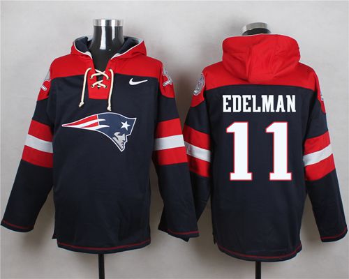 Nike Patriots #11 Julian Edelman Navy Blue Player Pullover NFL Hoodie
