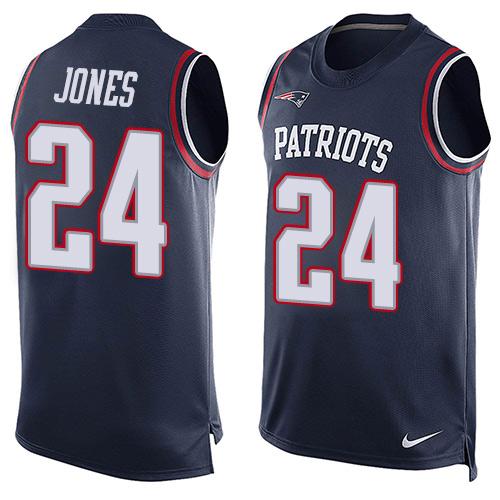 Nike Patriots #24 Cyrus Jones Navy Blue Team Color Men's Stitched NFL Limited Tank Top Jersey