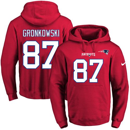Nike Patriots #87 Rob Gronkowski Red Name & Number Pullover NFL Hoodie