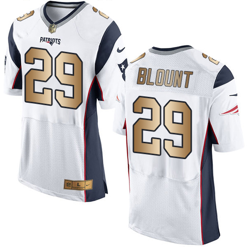 Nike Patriots #29 LeGarrette Blount White Men's Stitched NFL New Elite Gold Jersey