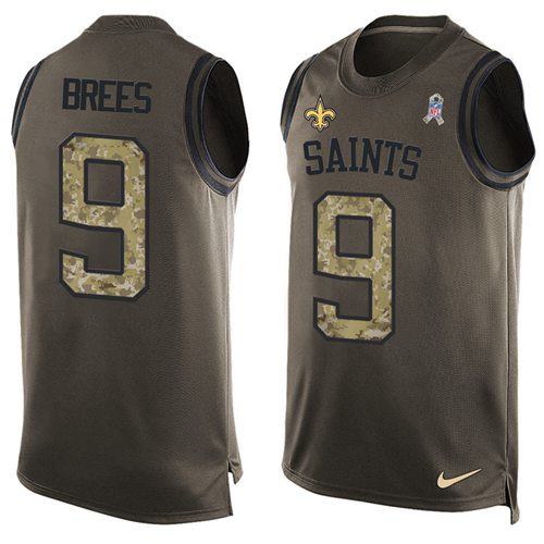 Nike Saints #9 Drew Brees Green Men's NFL Limited Salute To Service Tank Top Jersey