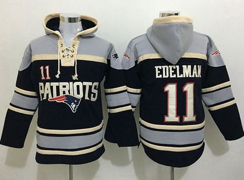 Nike Patriots #11 Julian Edelman Navy Blue Sawyer Hooded Sweatshirt NFL Hoodie