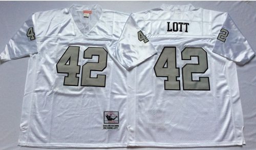 Mitchell And Ness Raiders #42 Ronnie Lott White Silver No. Throwback Stitched NFL Jersey