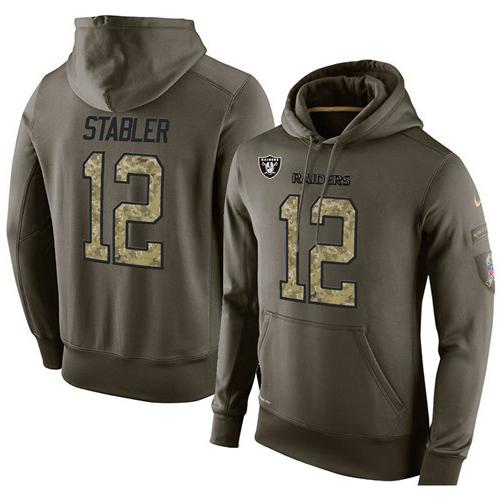 NFL Men's Nike Oakland Raiders #12 Kenny Stabler Stitched Green Olive Salute To Service KO Performance Hoodie