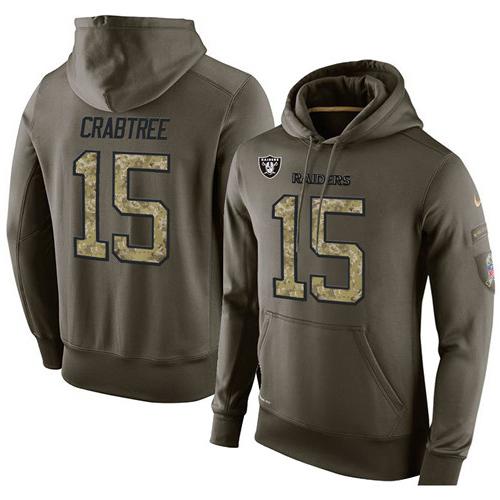 NFL Men's Nike Oakland Raiders #15 Michael Crabtree Stitched Green Olive Salute To Service KO Performance Hoodie