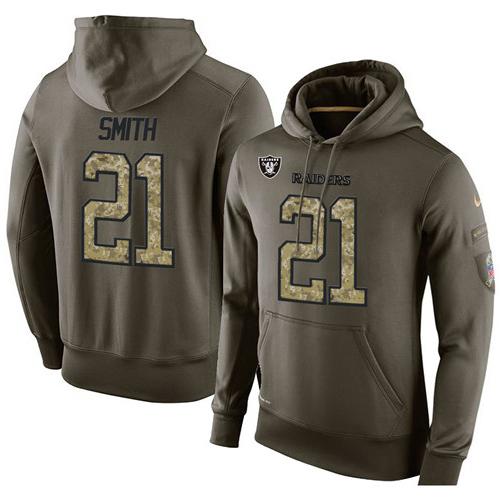 NFL Men's Nike Oakland Raiders #21 Sean Smith Stitched Green Olive Salute To Service KO Performance Hoodie