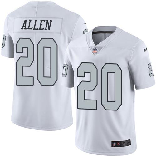 Nike Raiders #20 Nate Allen White Men's Stitched NFL Limited Rush Jersey