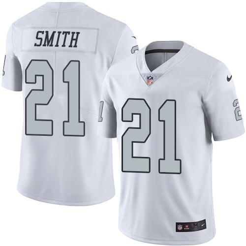 Nike Raiders #21 Sean Smith White Men's Stitched NFL Limited Rush Jersey
