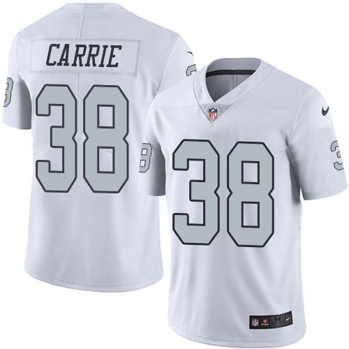 Nike Raiders #38 T.J. Carrie White Men's Stitched NFL Limited Rush Jersey