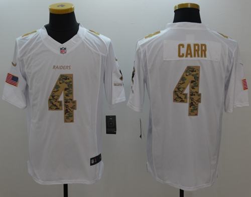 Nike Raiders #4 Derek Carr White Men's Stitched NFL Limited Salute to Service Jersey