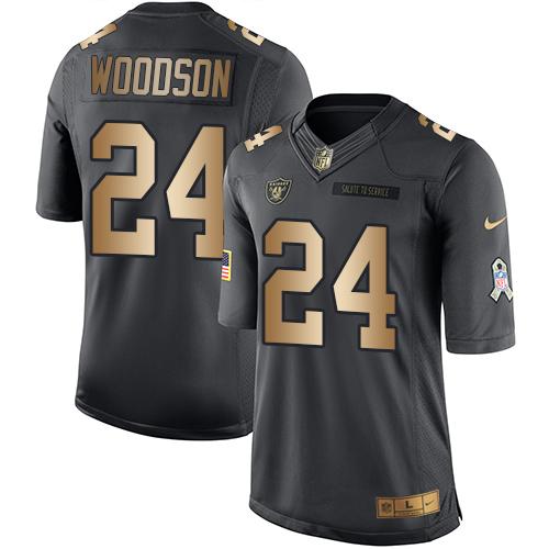Nike Raiders #24 Charles Woodson Black Men's Stitched NFL Limited Gold Salute To Service Jersey