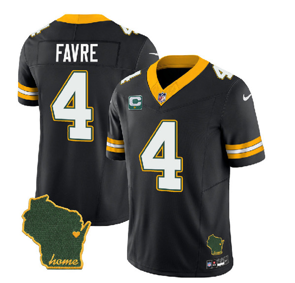 Men's Green Bay Packers #4 Brett Favre Black 2023 F.U.S.E. Home Patch And 1-Star C Patch Vapor Untouchable Limited Stitched Jersey