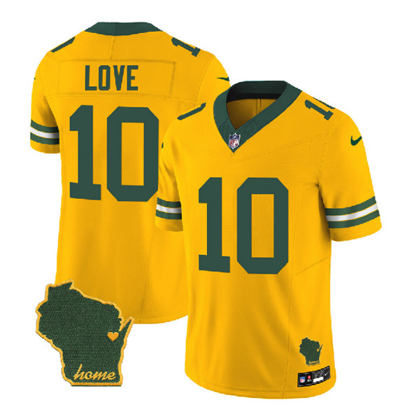 Men's Green Bay Packers #10 Jordan Love Gold 2023 F.U.S.E. Home Patch Vapor Untouchable Limited Stitched Jersey
