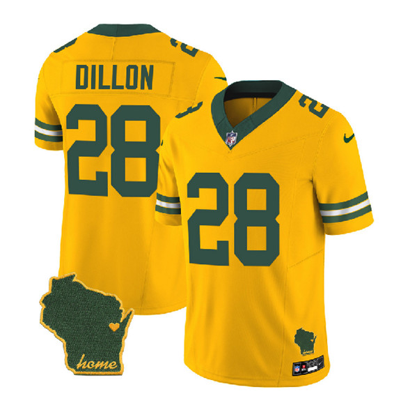 Men's Green Bay Packers #28 A.J. Dillon Gold 2023 F.U.S.E. Home Patch Vapor Untouchable Limited Stitched Jersey