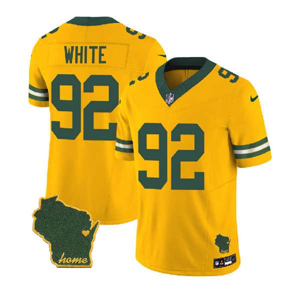Men's Green Bay Packers #92 Reggie White Gold 2023 F.U.S.E. Home Patch Vapor Untouchable Limited Stitched Jersey