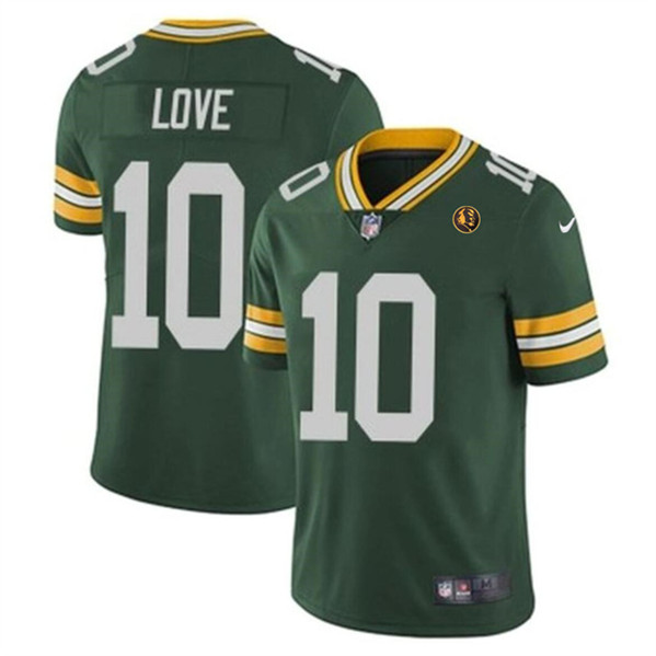 Men's Green Bay Packers #10 Jordan Love Green With John Madden Patch Vapor Limited Throwback Football Stitched Jersey