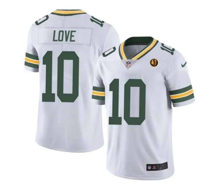 Men's Green Bay Packers #10 Jordan Love White With John Madden Patch Vapor Limited Throwback Football Stitched Jersey
