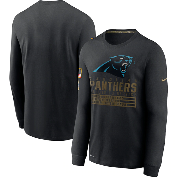 Men's Carolina Panthers 2020 Black Salute To Service Sideline Performance Long Sleeve NFL T-Shirt