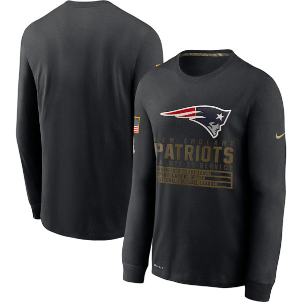 Men's New England Patriots 2020 Black Salute To Service Sideline Performance Long Sleeve NFL T-Shirt