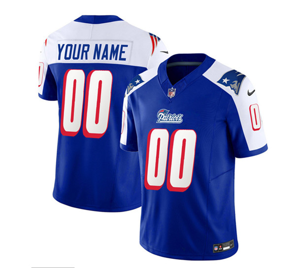 Men's New England Patriots Active Player Custom Blue/White 2023 F.U.S.E. Throwback Limited Football Stitched Jersey