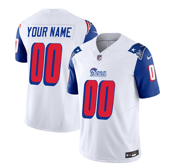 Men's New England Patriots Active Player Custom White/Blue 2023 F.U.S.E. Throwback Limited Football Stitched Jersey