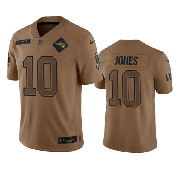 Men's New England Patriots #10 Mac Jones 2023 Brown Salute To Service Limited Football Stitched Jersey