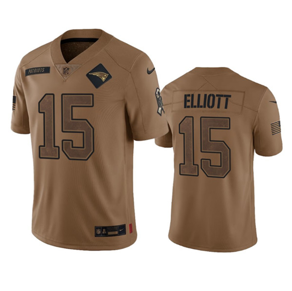 Men's New England Patriots #15 Ezekiel Elliott 2023 Brown Salute To Service Limited Football Stitched Jersey