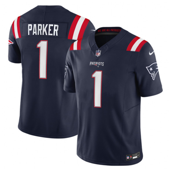 Men's New England Patriots #1 DeVante Parker Navy 2023 F.U.S.E. Vapor Limited Football Stitched Jersey