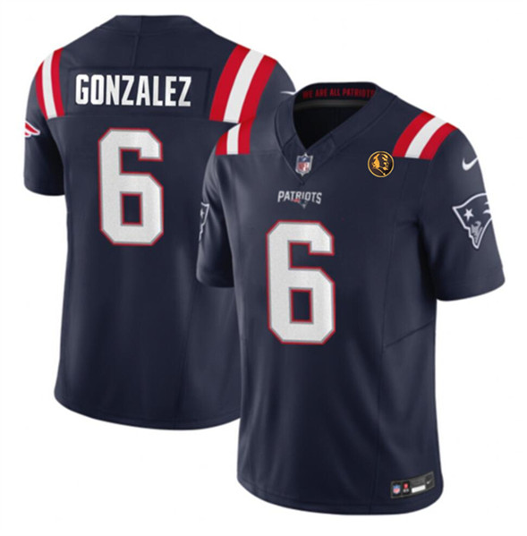 Men's New England Patriots #6 Christian Gonzalez Navy 2023 F.U.S.E. With John Madden Patch Vapor Limited Football Stitched Jersey