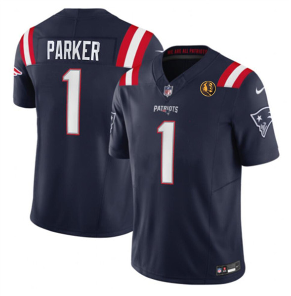 Men's New England Patriots #1 DeVante Parker Navy 2023 F.U.S.E. With John Madden Patch Vapor Limited Football Stitched Jersey