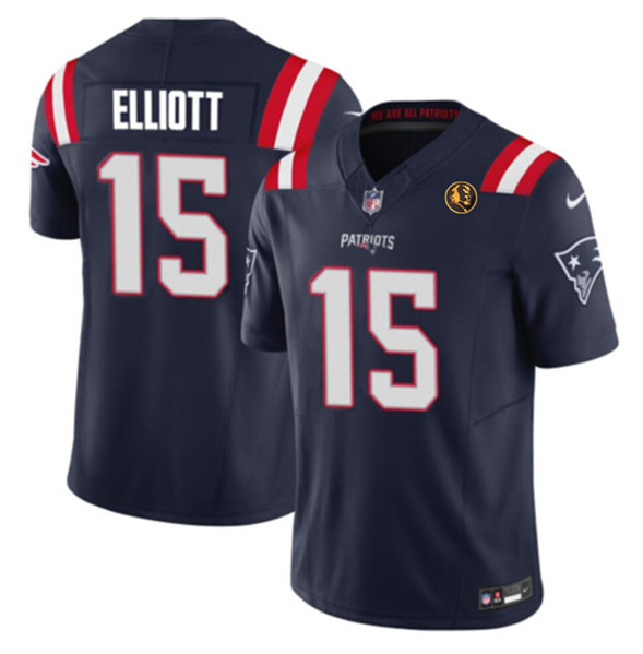 Men's New England Patriots #15 Ezekiel Elliott Navy 2023 F.U.S.E. With John Madden Patch Vapor Limited Football Stitched Jersey