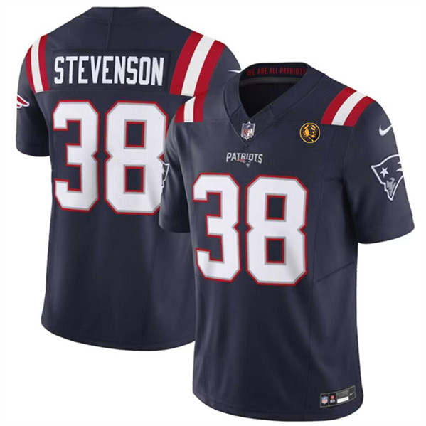 Men's New England Patriots #38 Rhamondre Stevenson Navy 2023 F.U.S.E. With John Madden Patch Vapor Limited Football Stitched Jersey