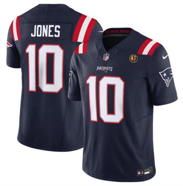 Men's New England Patriots #10 Mac Jones Navy 2023 F.U.S.E. With John Madden Patch Vapor Limited Football Stitched Jersey