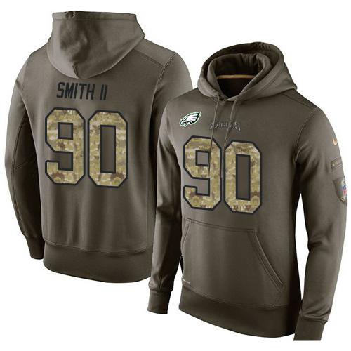 NFL Men's Nike Philadelphia Eagles #90 Marcus Smith II Stitched Green Olive Salute To Service KO Performance Hoodie