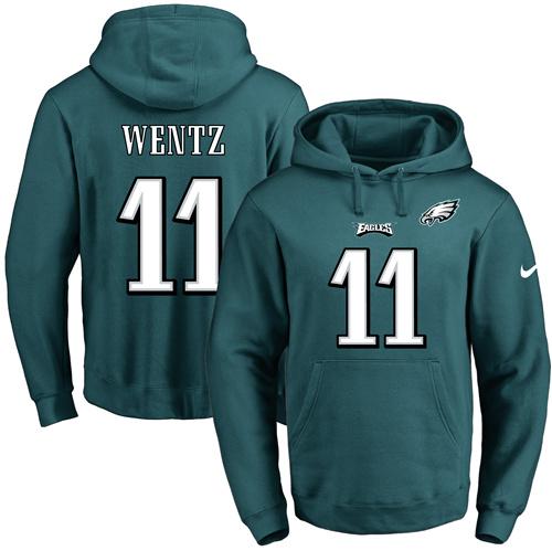 Nike Eagles #11 Carson Wentz Midnight Green Name & Number Pullover NFL Hoodie